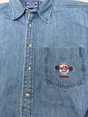 Vintage Hard Rock Cafe Madrid Denim Shirt L Blue Men's Long Sleeve Button Up
