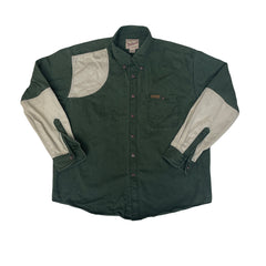 Vintage Woolrich Men's XL Green &amp; Beige Long Sleeve Cotton Shooting Shirt