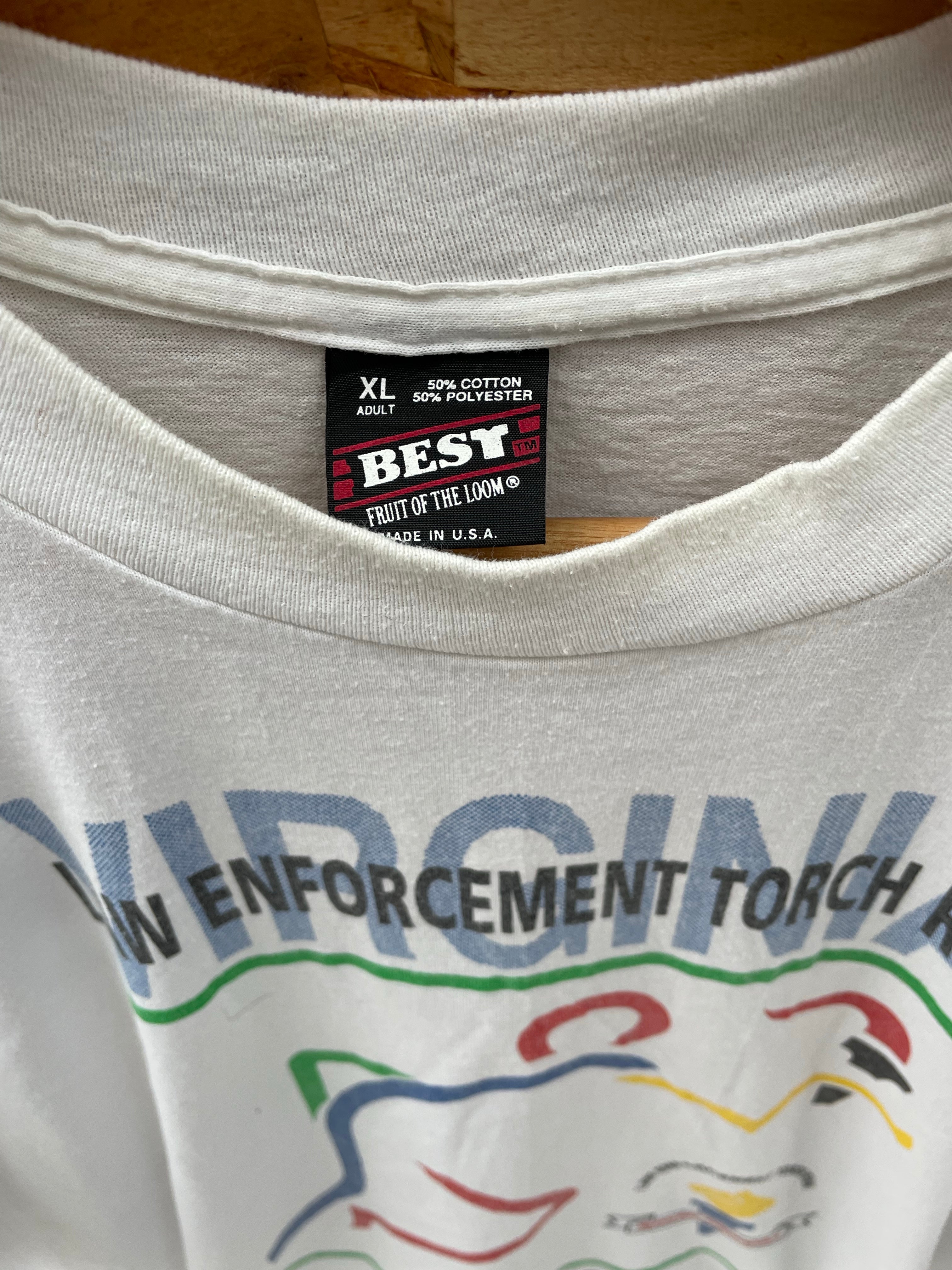 Vintage Fruit of the Loom XL White Virginia Law Enforcement Torch Run T-Shirt 1993