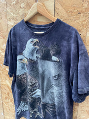 Vintage 90s Eagles &amp; Wolf Tie-Dye Animal Graphic T-Shirt Size XL by The Mountain