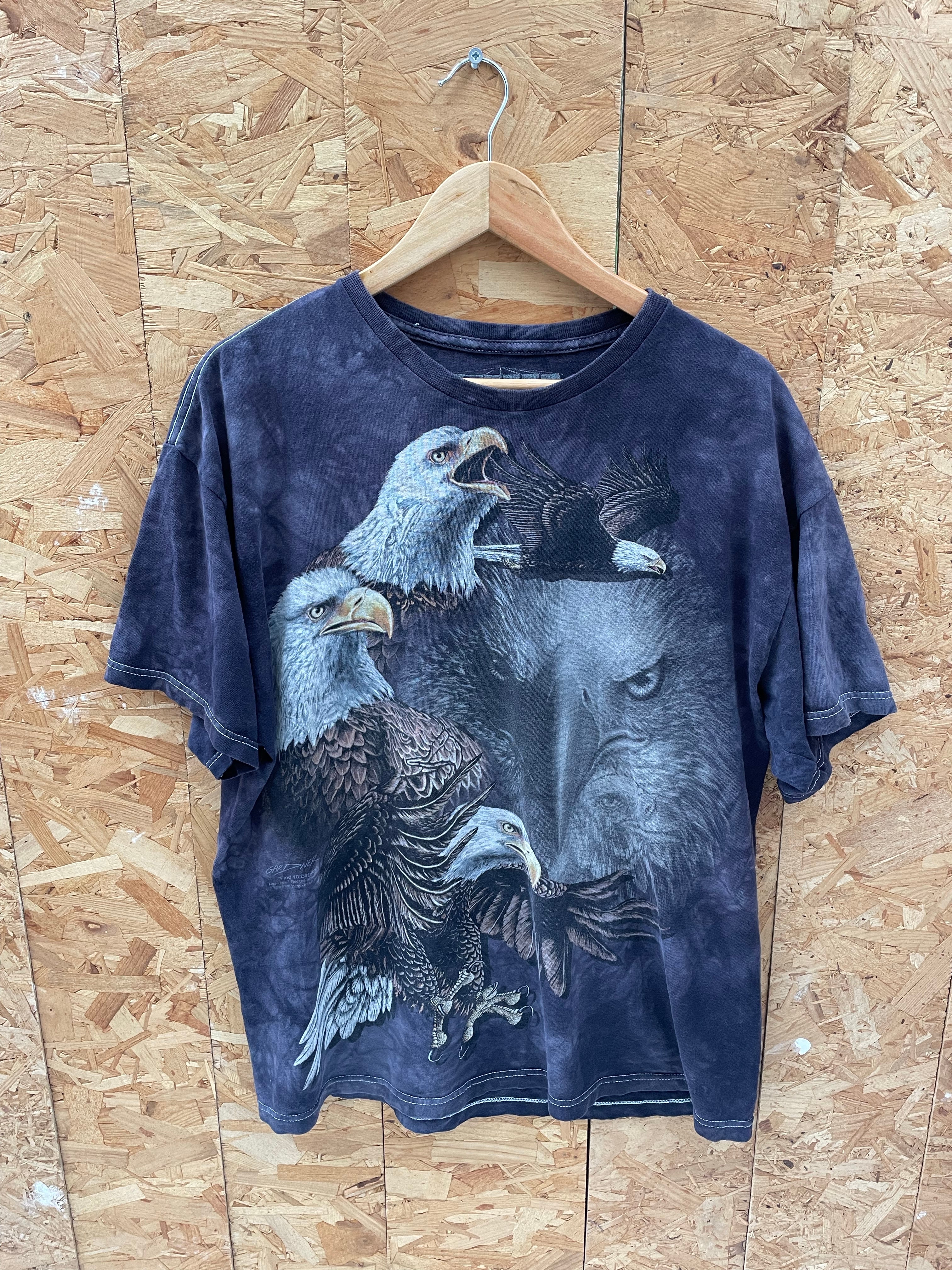 Vintage 90s Eagles &amp; Wolf Tie-Dye Animal Graphic T-Shirt Size XL by The Mountain