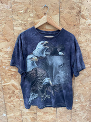 Vintage 90s Eagles &amp; Wolf Tie-Dye Animal Graphic T-Shirt Size XL by The Mountain