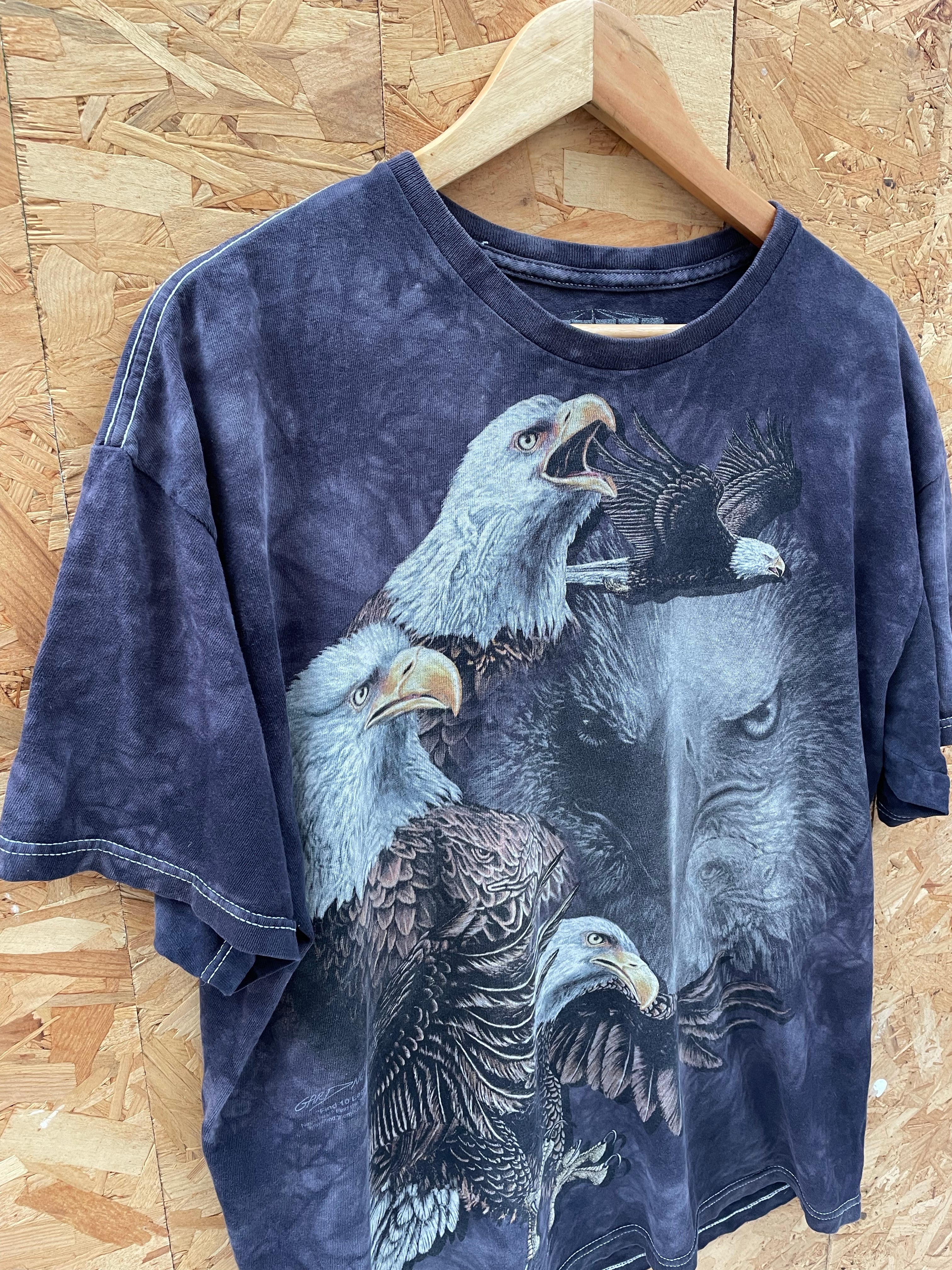 Vintage 90s Eagles &amp; Wolf Tie-Dye Animal Graphic T-Shirt Size XL by The Mountain