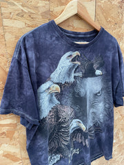 Vintage 90s Eagles &amp; Wolf Tie-Dye Animal Graphic T-Shirt Size XL by The Mountain