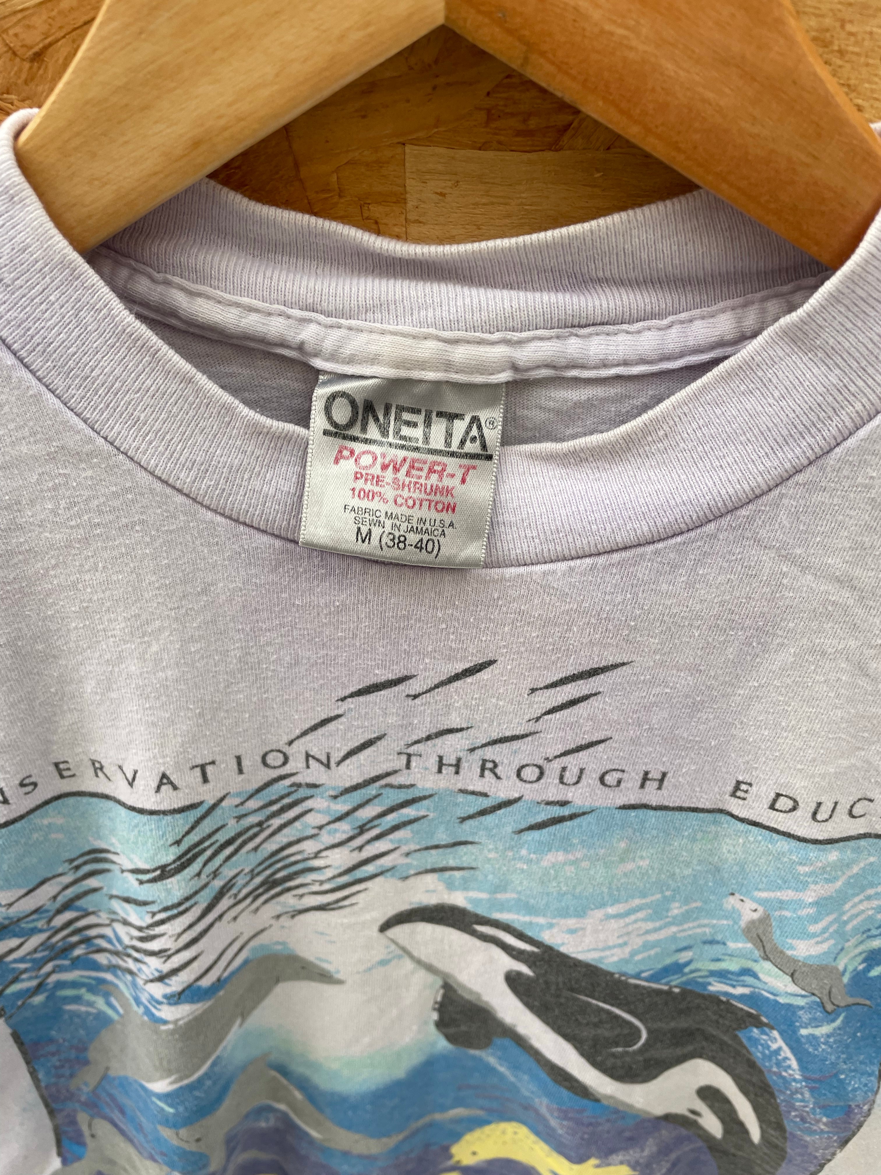Vintage 90s SeaWorld Whale Graphic Single Stitch Off -White T-Shirt M