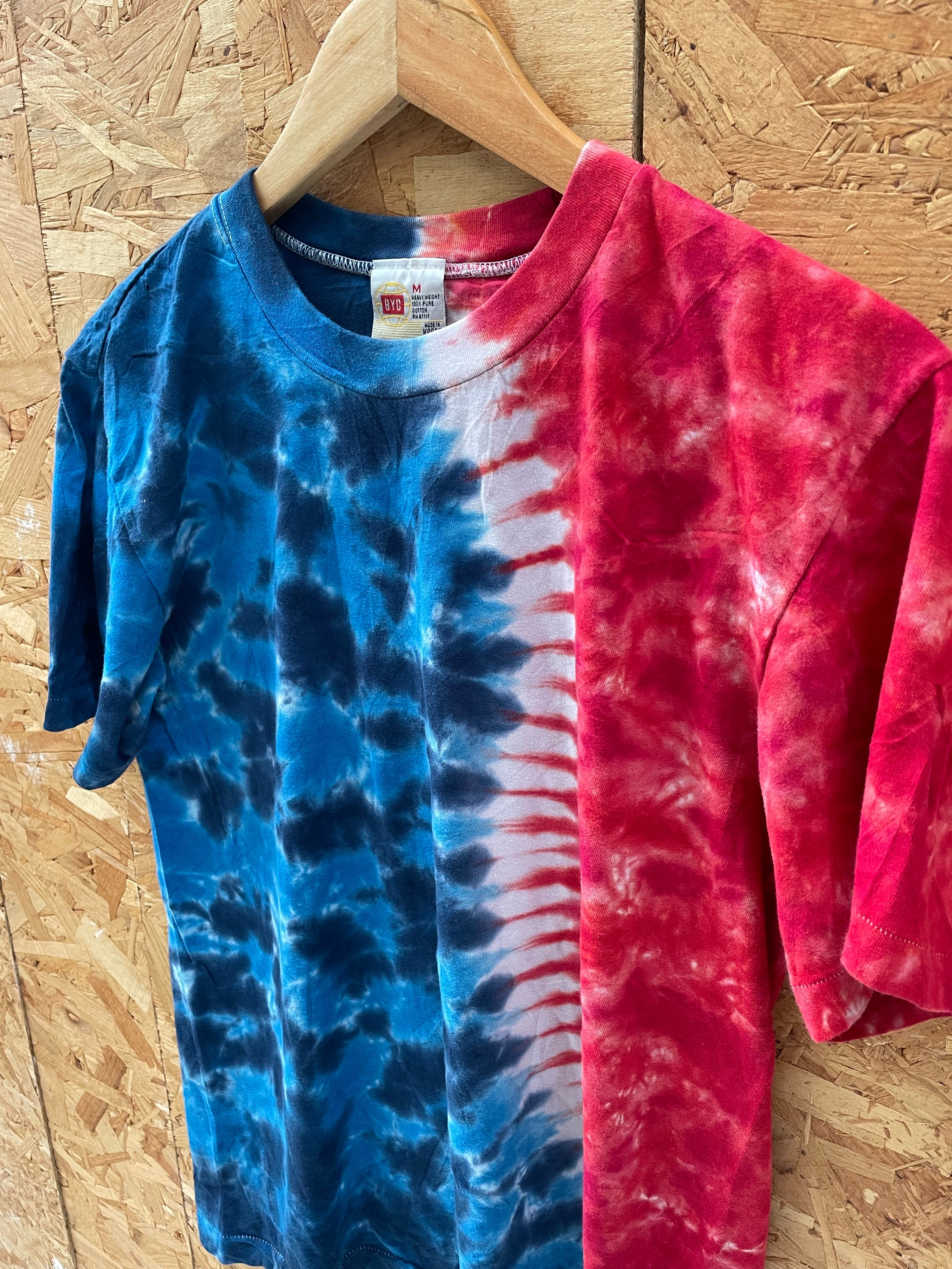Vintage 90s Single Stitch Tie Dye T-Shirt - Men's Size M - Red &amp; Blue
