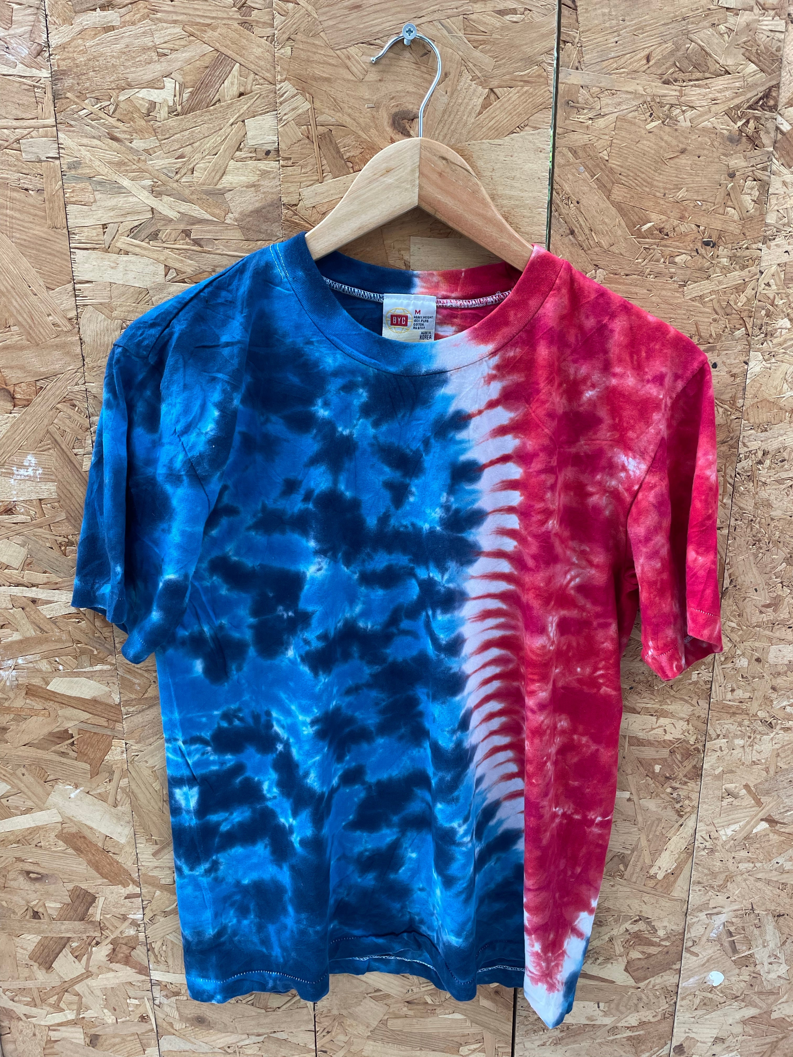Vintage 90s Single Stitch Tie Dye T-Shirt - Men's Size M - Red &amp; Blue