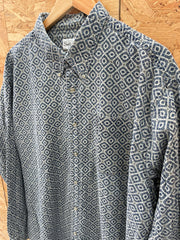 Vintage 90s Blue Gray Geometric Repeat Pattern Long Sleeve Shirt Size XXL by Sedgefield