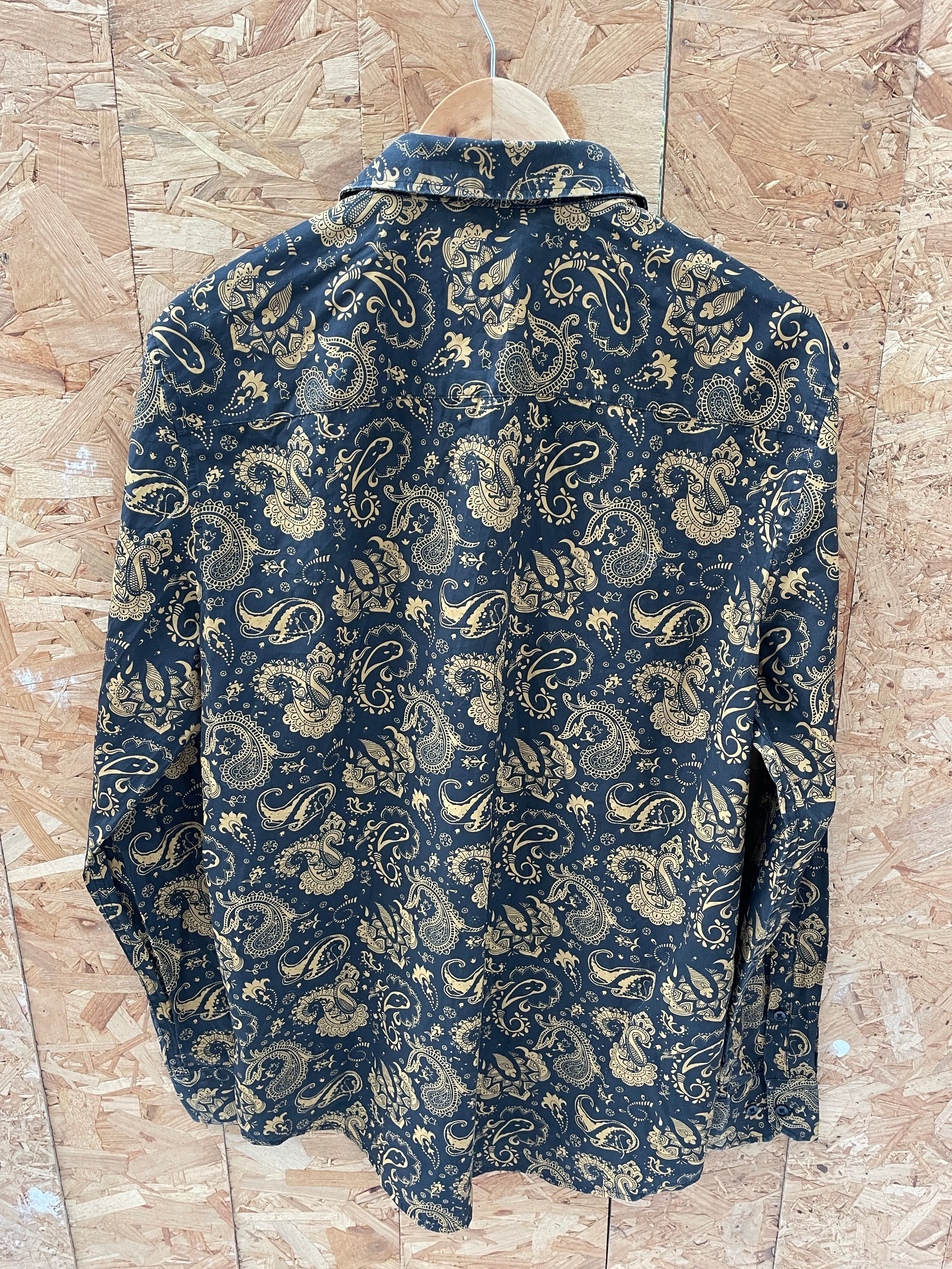Vintage Y2K Men's Black &amp; Gold Paisley Long Sleeve Shirt Size L by Pier One