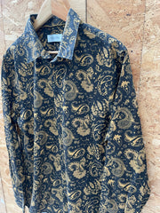Vintage Y2K Men's Black &amp; Gold Paisley Long Sleeve Shirt Size L by Pier One