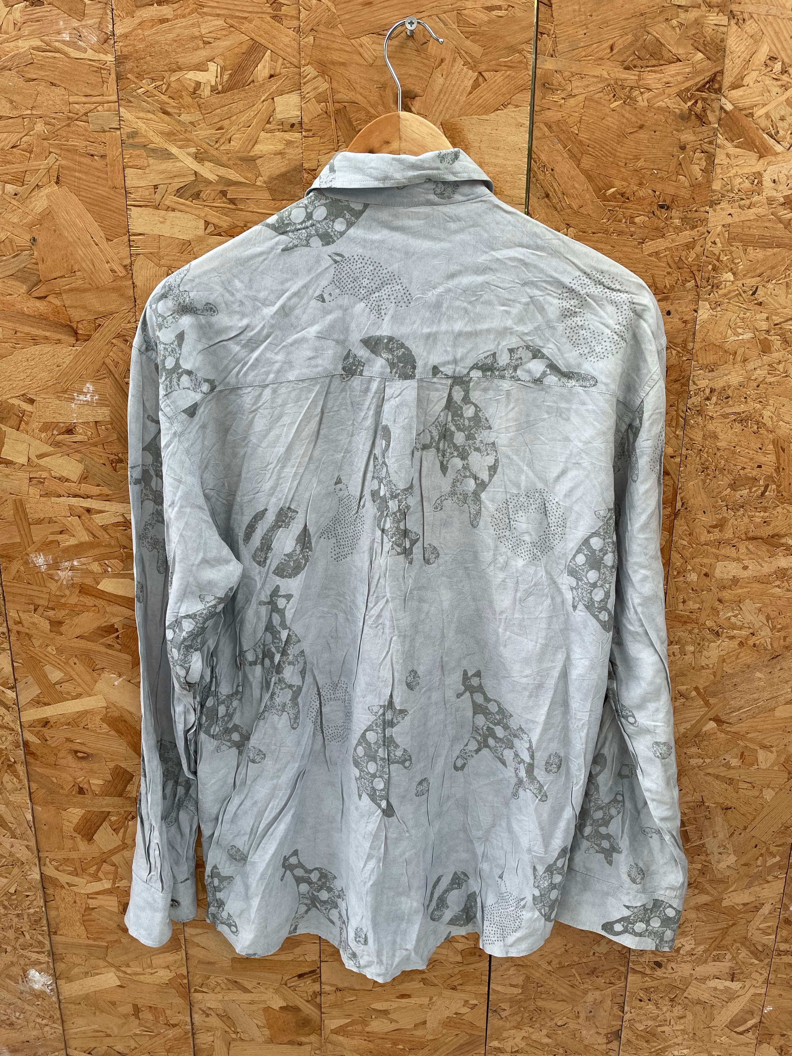 Vintage 90s Men's Gray Blue Abstract Print Long Sleeve Ugly Shirt L by Jean Chatel