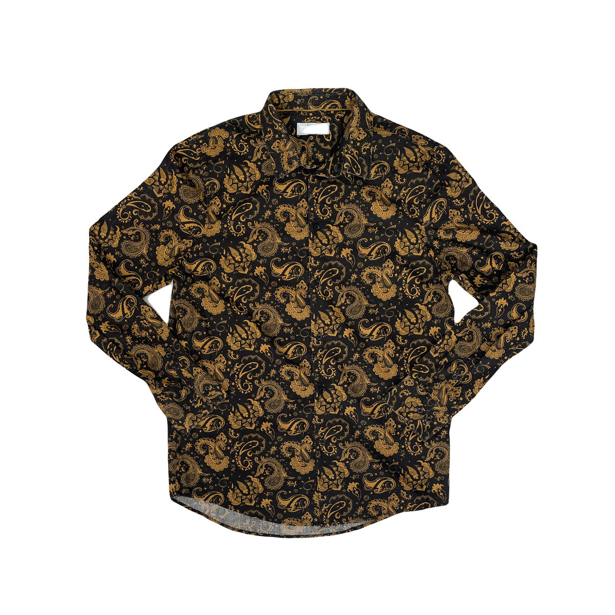 Vintage Y2K Men's Black &amp; Gold Paisley Long Sleeve Shirt Size L by Pier One