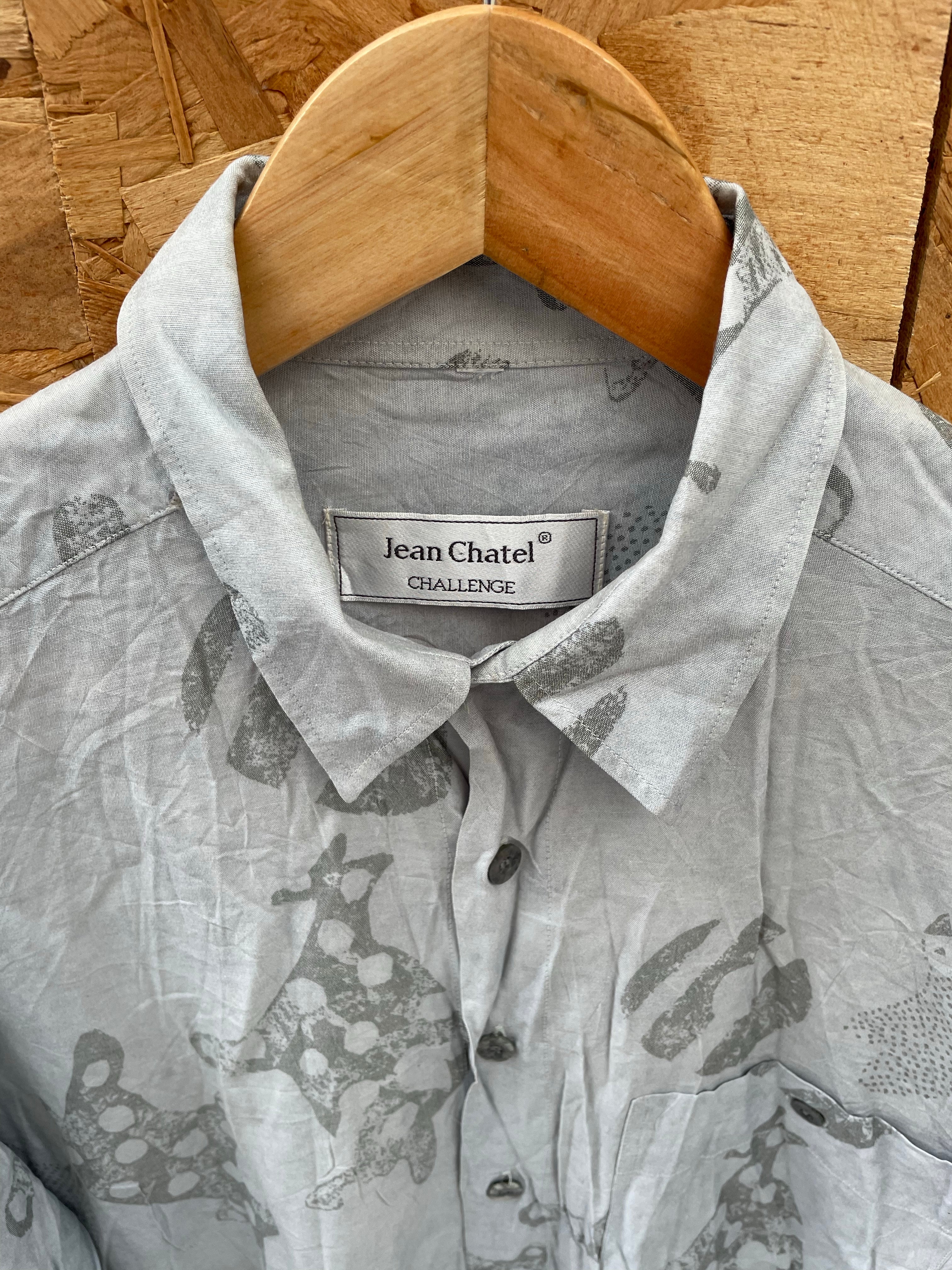 Vintage 90s Men's Gray Blue Abstract Print Long Sleeve Ugly Shirt L by Jean Chatel