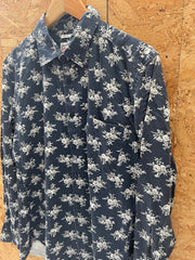 Vintage Y2K Crocker Athletic M Floral Button-Down Shirt - Navy/White