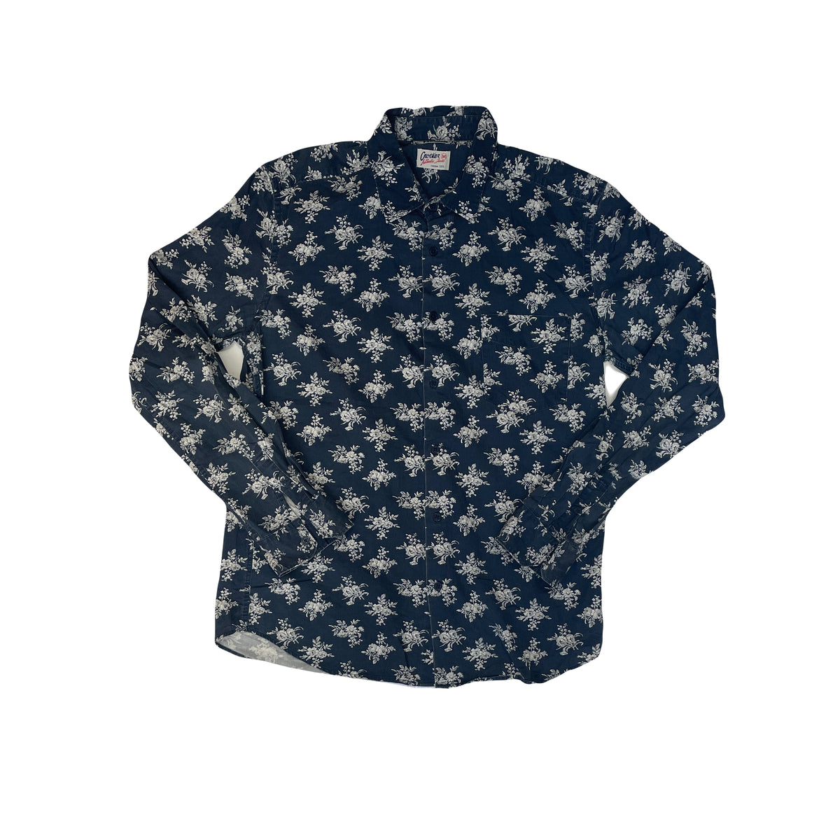 Vintage Y2K Crocker Athletic M Floral Button-Down Shirt - Navy/White