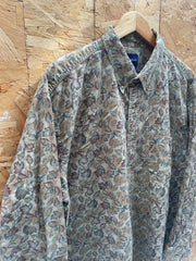 Vintage 90s Grungy Brown Leaf Print Long Sleeve Shirt Men's XXL by Catalina