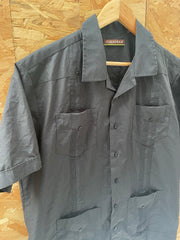 Vintage 90s Cubayera Men's L Black Guayabera Shirt - Short Sleeve Button Down