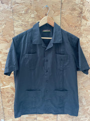 Vintage 90s Cubayera Men's L Black Guayabera Shirt - Short Sleeve Button Down