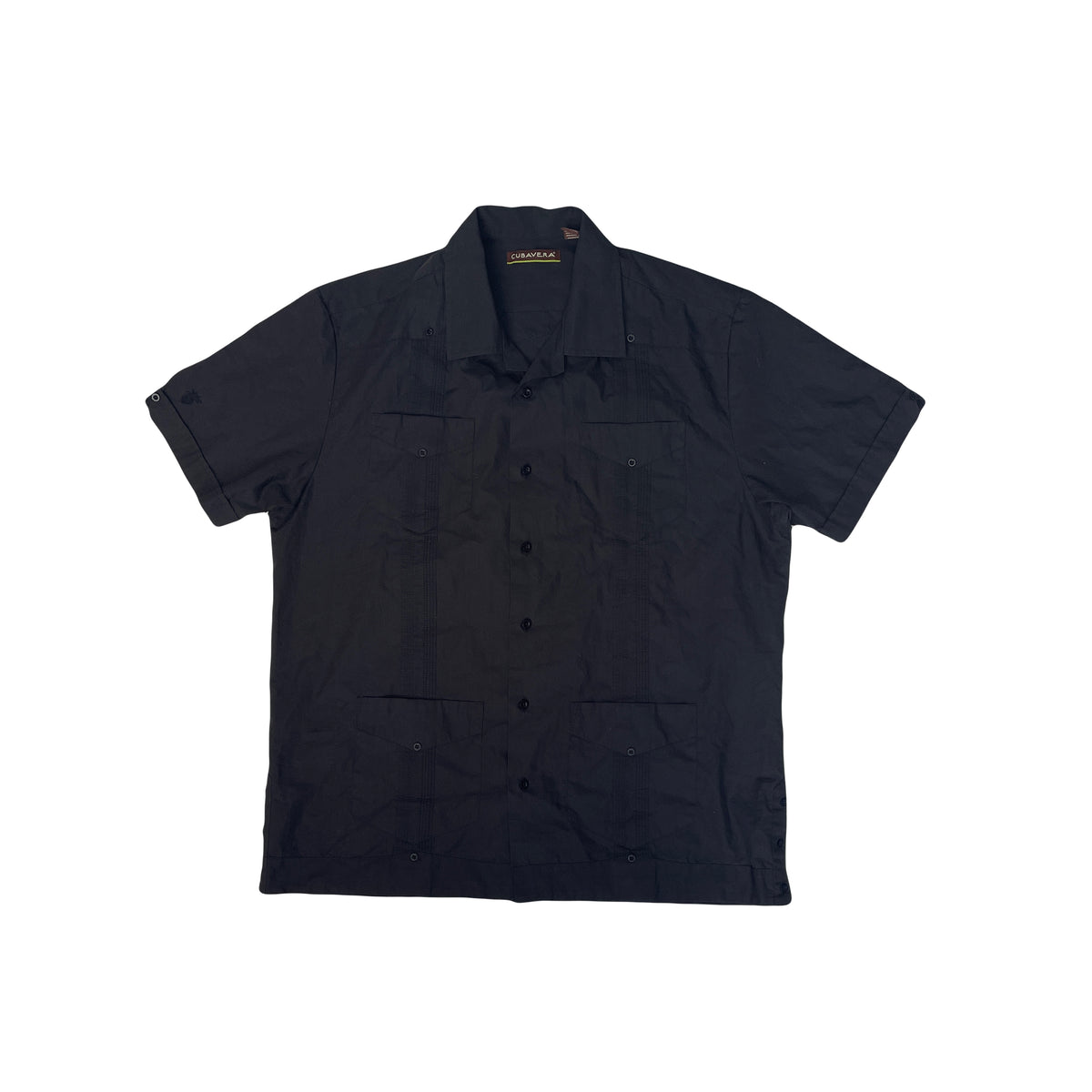 Vintage 90s Cubayera Men's L Black Guayabera Shirt - Short Sleeve Button Down