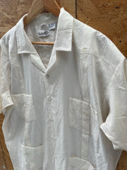 Vintage 80s Guayabera XL Light Magnolia Short Sleeve Cuban Latino Style Shirt