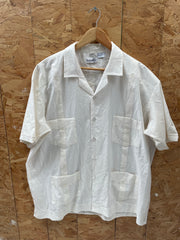 Vintage 80s Guayabera XL Light Magnolia Short Sleeve Cuban Latino Style Shirt
