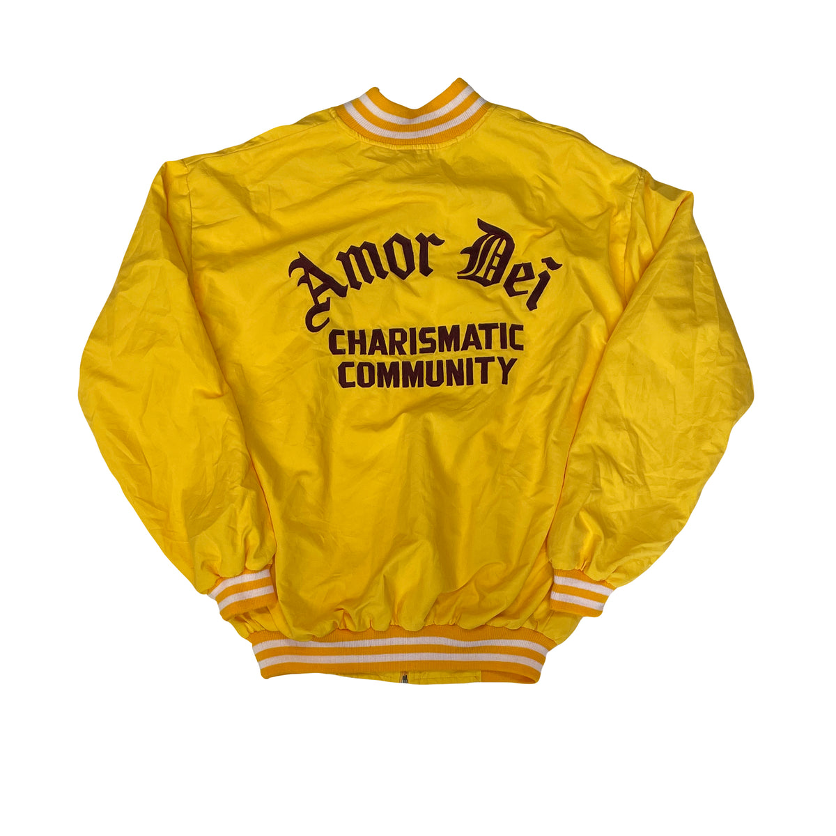 Vintage 90s USA College Amor Dei Charismatic Community Yellow XL Bomber Jacket