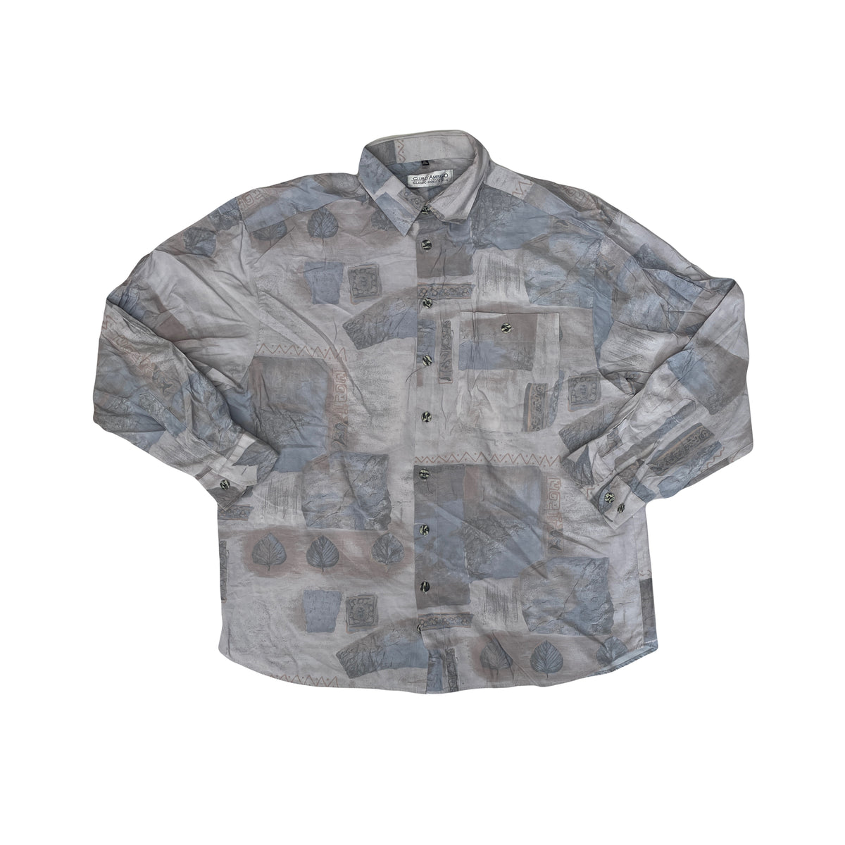 Vintage 90s Long Sleeve Ugly Crazy Abstract Print Shirt Gray XL by Club D'amingo