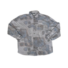 Vintage 90s Long Sleeve Ugly Crazy Abstract Print Shirt Gray XL by Club D'amingo