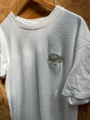 Vintage 90s Single Stitch White T-Shirt with Embroidered Logo - Size XL