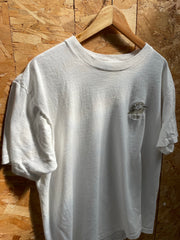 Vintage 90s Single Stitch White T-Shirt with Embroidered Logo - Size XL