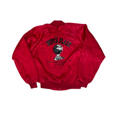 Vintage 80s Ruby's Place 8 Ball Red Satin USA Baseball Jacket - Size XL