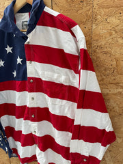 Vintage 90s Eagle &amp; Stripes USA Flag Shirt - Red, White, Blue - Size L