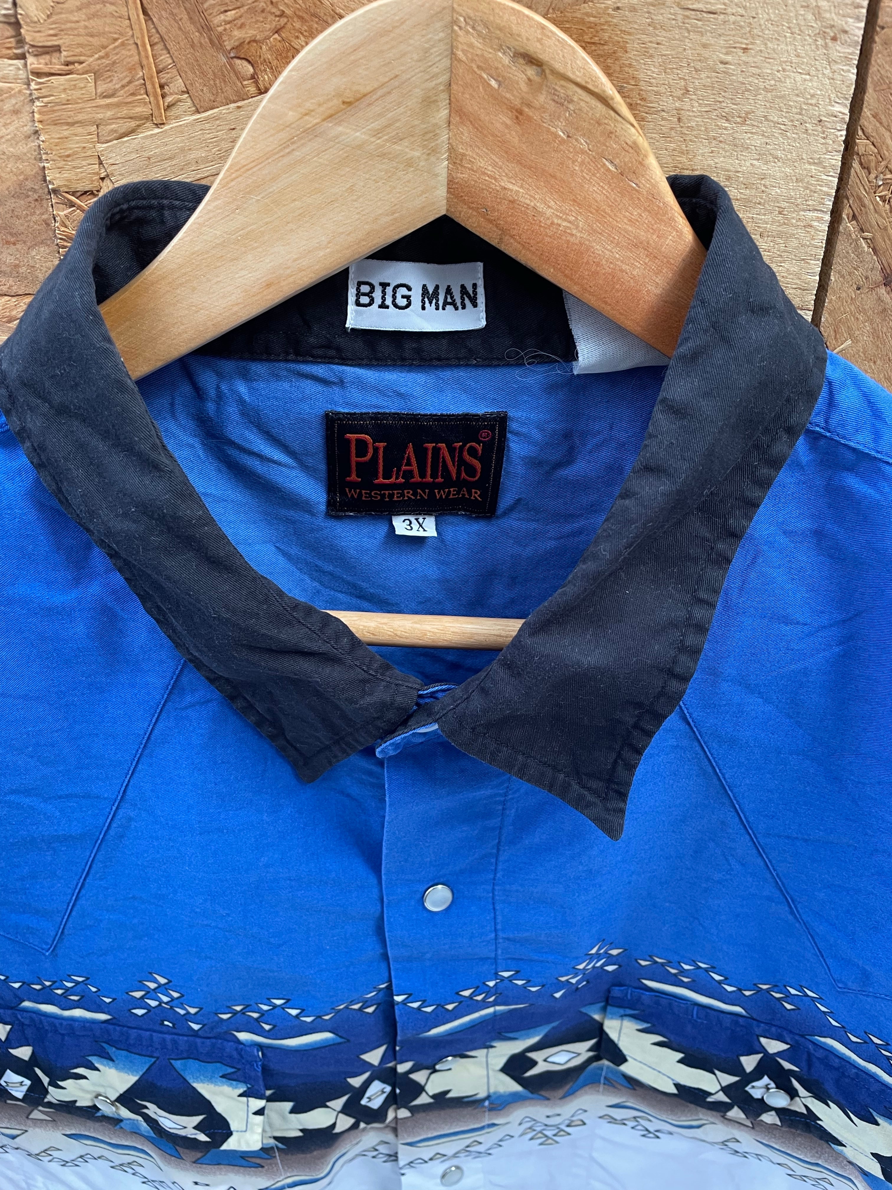 Vintage 90s 3XL Blue &amp; White Southwestern Aztec Pattern Shirt
