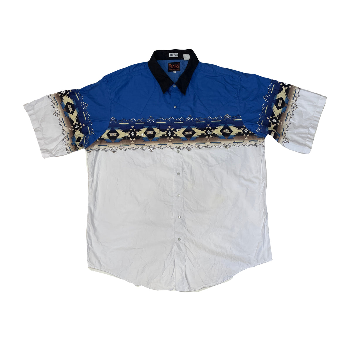 Vintage 90s 3XL Blue &amp; White Southwestern Aztec Pattern Shirt