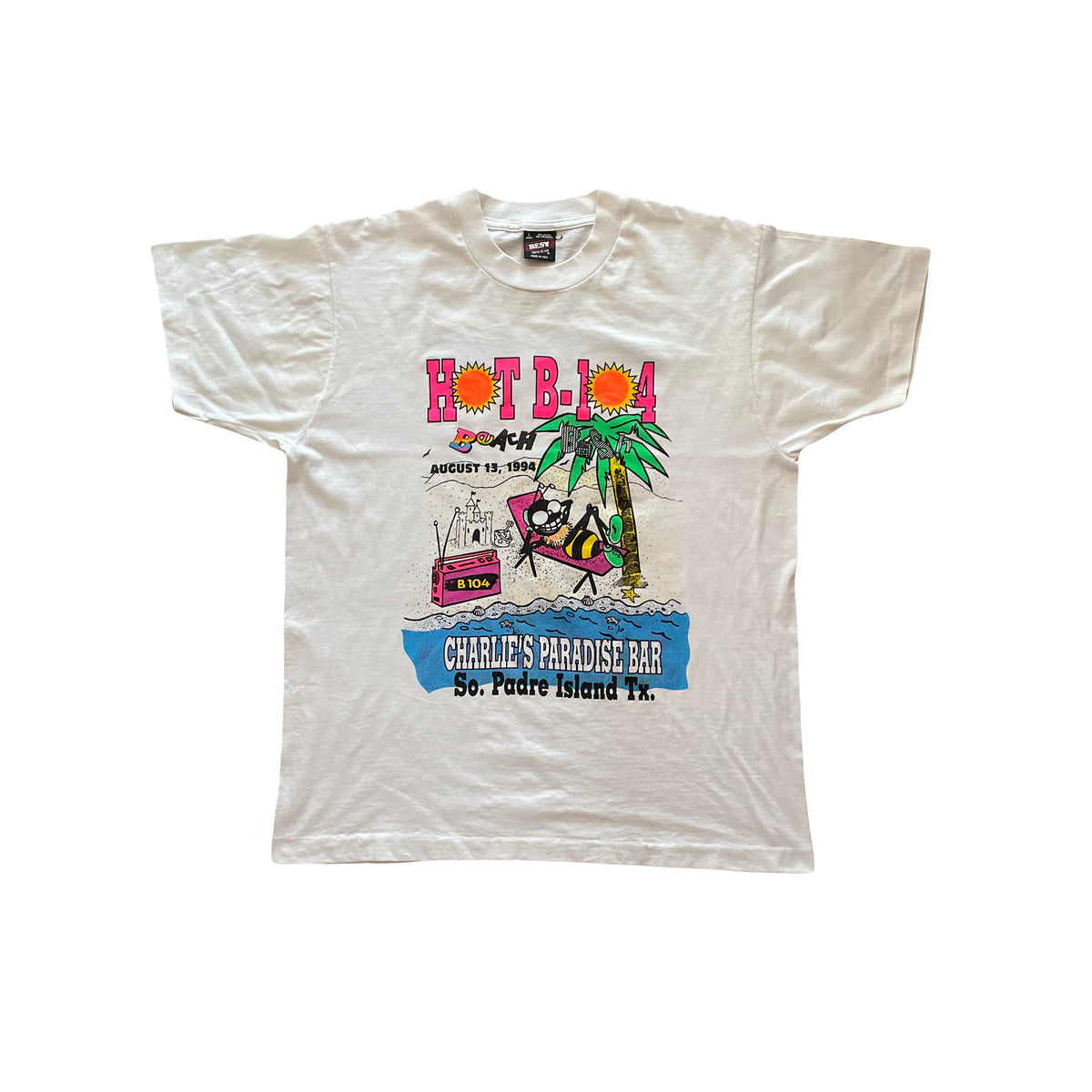 Vintage Single Stitch 1994 Hot B-104 Beach Bash T-Shirt - Size L - White