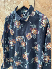 Express Men's XXL Black Floral Rose Long Sleeve Slim Fit Shirt