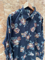 Express Men's XXL Black Floral Rose Long Sleeve Slim Fit Shirt