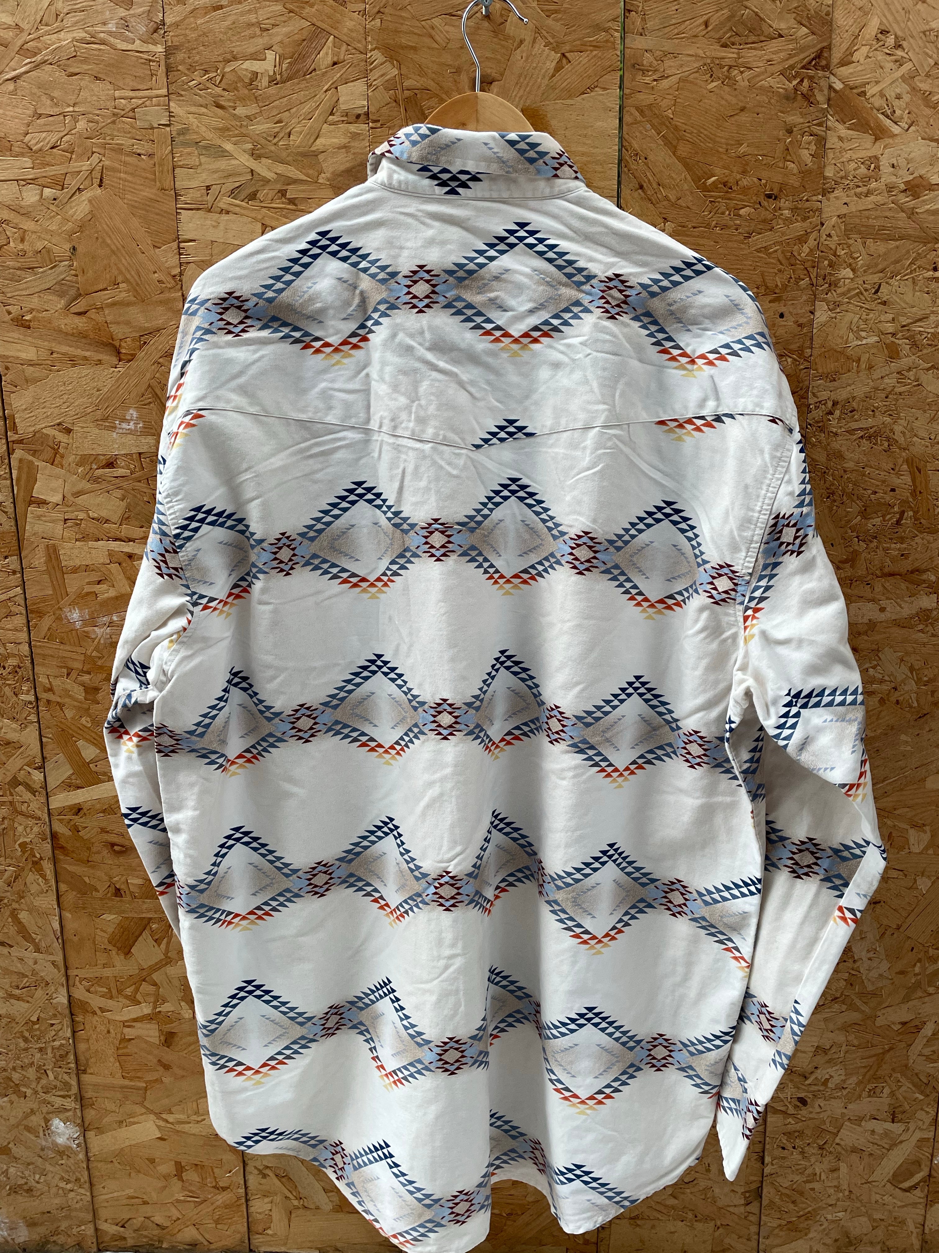 Vintage 90s Roper Western Shirt, Size 2XL, Beige White Aztec Southwestern Print