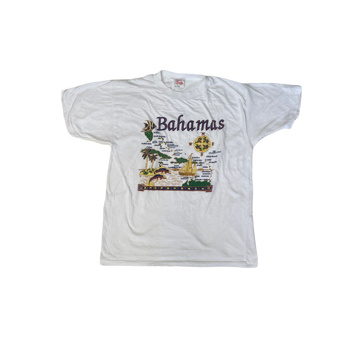 Vintage 90s Single Stitch Bahamas Map Graphic T-Shirt - Size XL - White