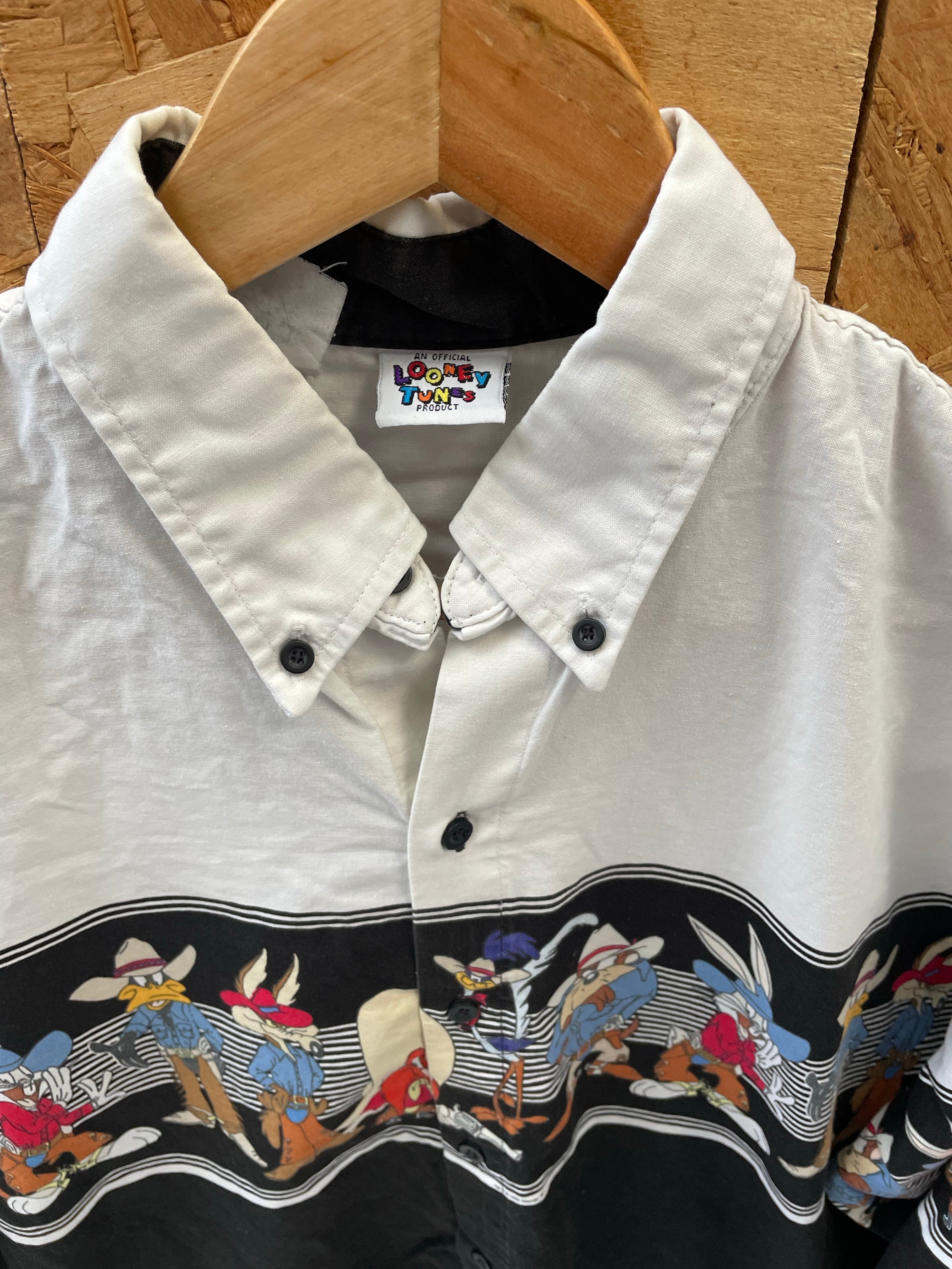 Vintage 90s Looney Tunes Western Cowboy Shirt - Size XL - Black &amp; White