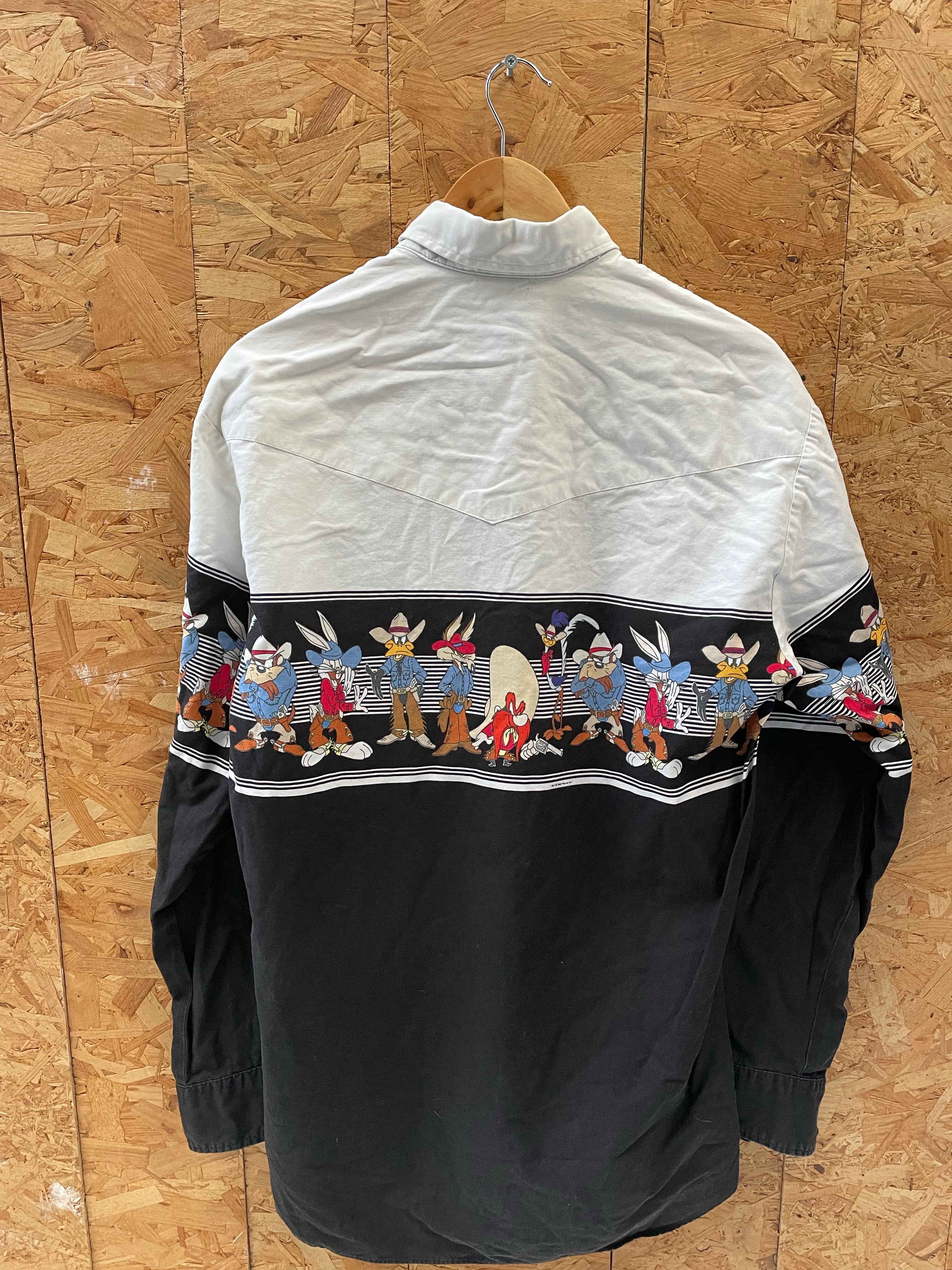 Vintage 90s Looney Tunes Western Cowboy Shirt - Size XL - Black &amp; White