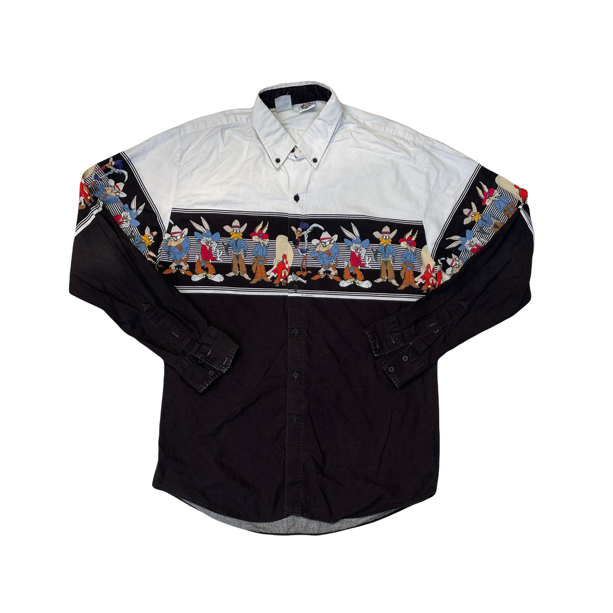 Vintage 90s Looney Tunes Western Cowboy Shirt - Size XL - Black &amp; White
