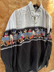 Vintage 90s Looney Tunes Western Cowboy Shirt - Size XL - Black &amp; White