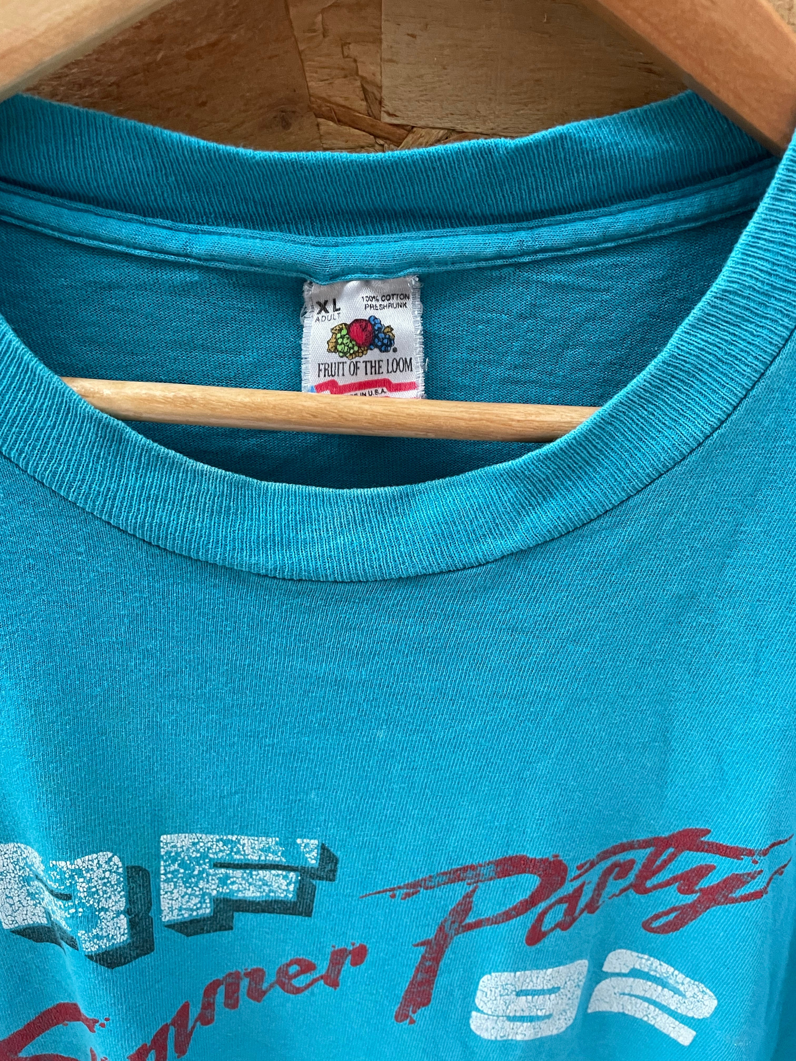 Vintage Single Stitch T-Shirt XL Teal Summer Party 92 Graphic Tee