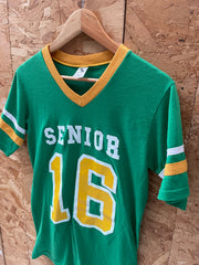Adult S Green &amp; Gold 'Senior 16' Vintage Style USA College Sport T-Shirt