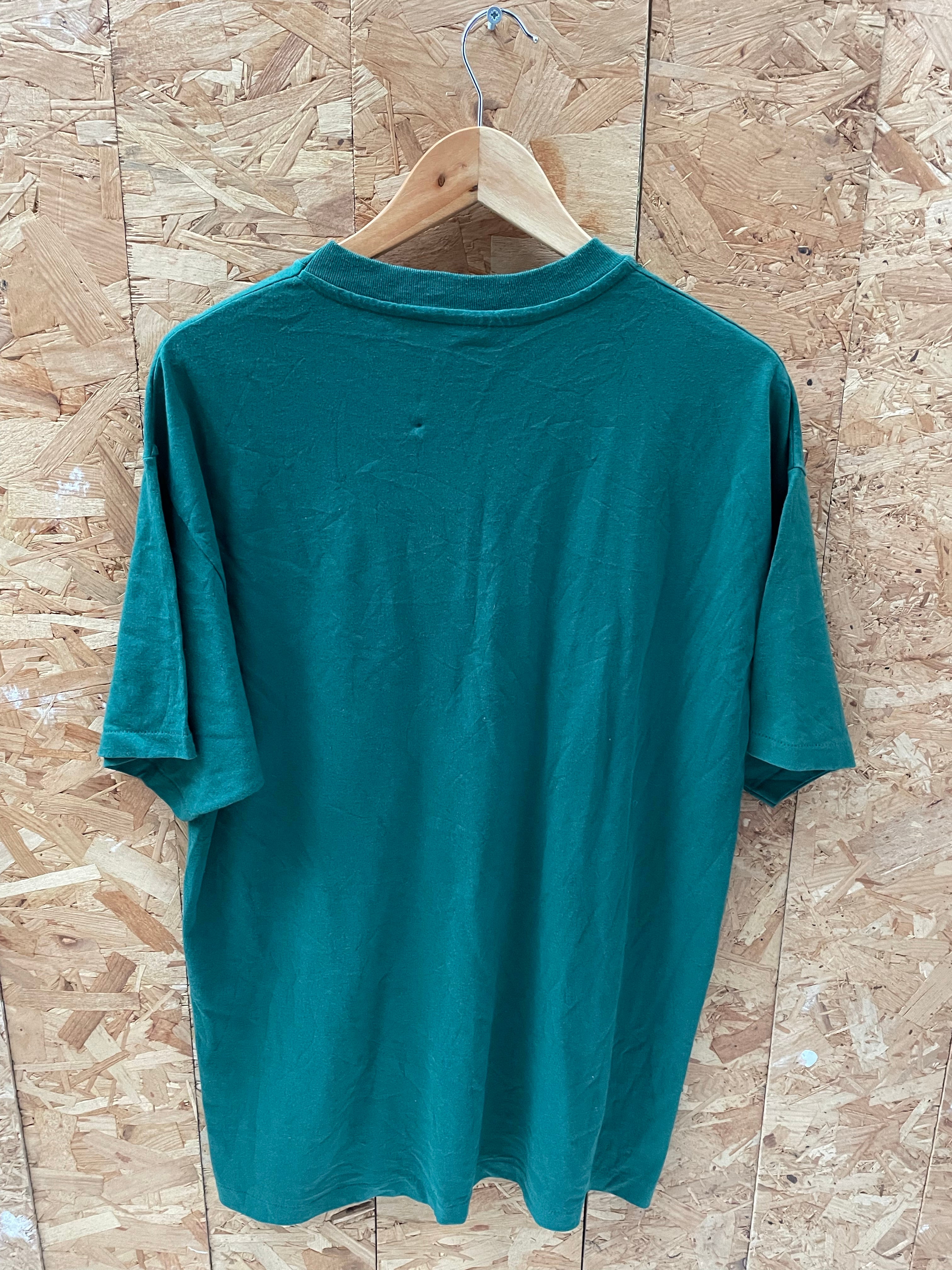 Vintage 90s Single Stitch Hanes XL Dark Green T-Shirt Graphic Tee