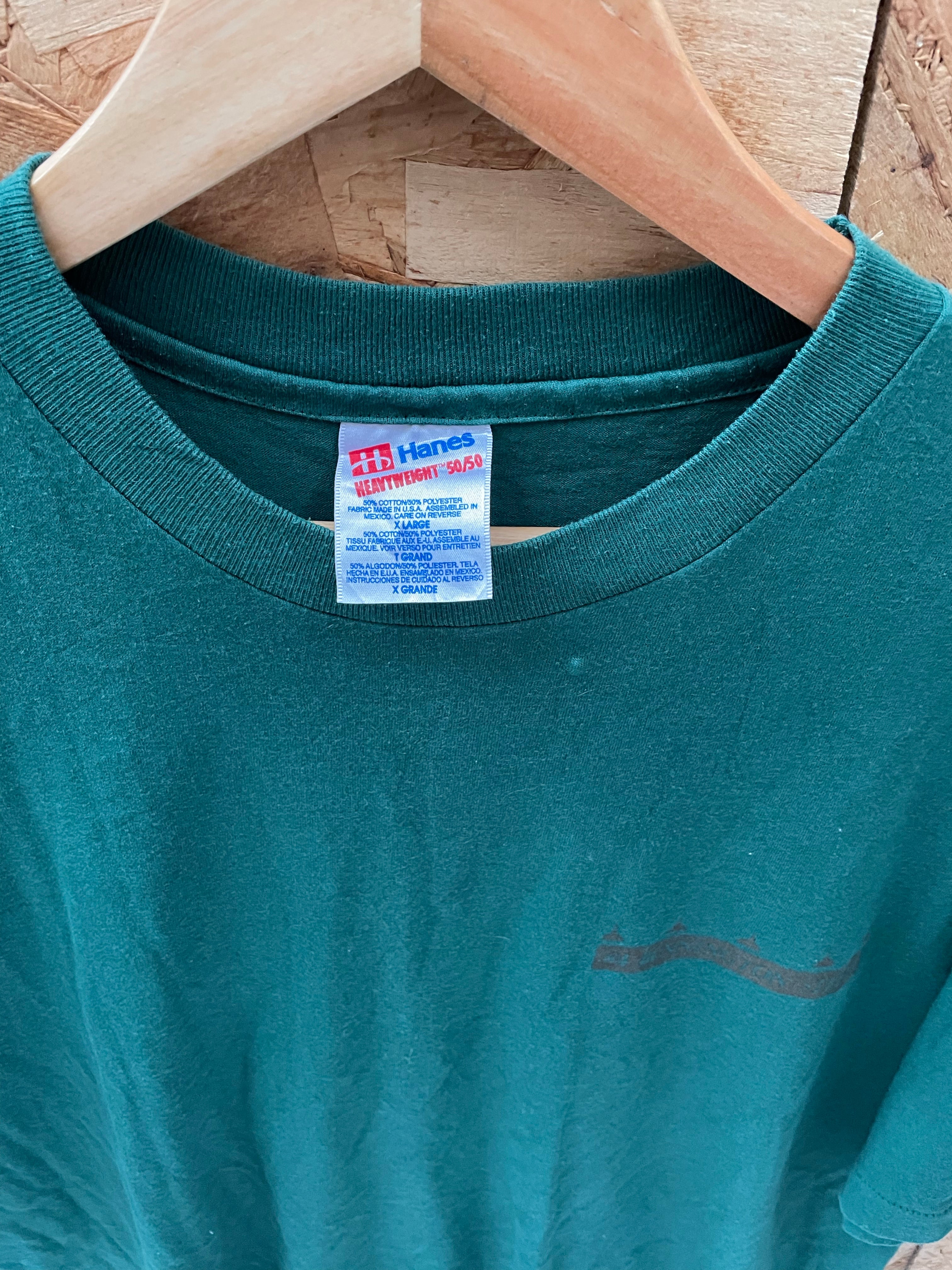 Vintage 90s Single Stitch Hanes XL Dark Green T-Shirt Graphic Tee