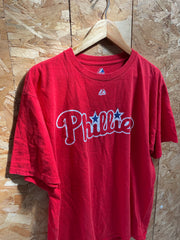 Vintage Majestic Phillies Red T-Shirt Size L MLB Pence Baseball Tee