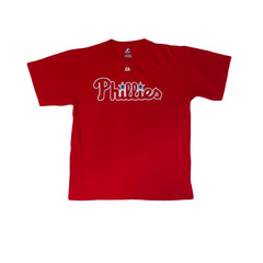 Vintage Majestic Phillies Red T-Shirt Size L MLB Pence Baseball Tee