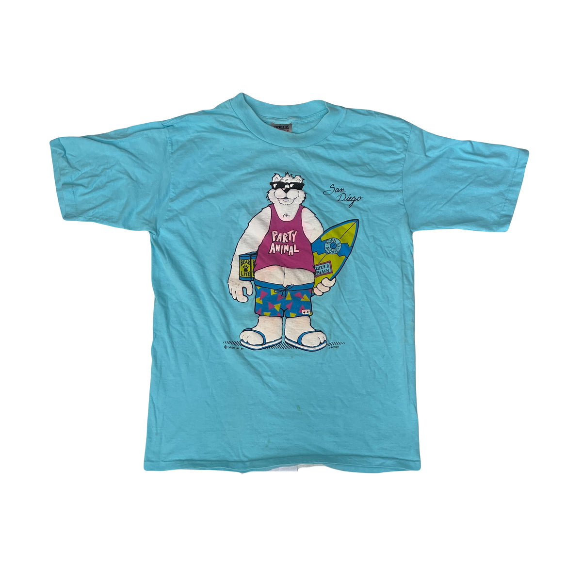 Vintage 90s Oneita Power T Shirt L San Diego Party Animal Graphic Blue